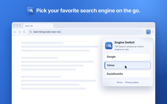 Engine Switch toolbar popup choosing a search engine